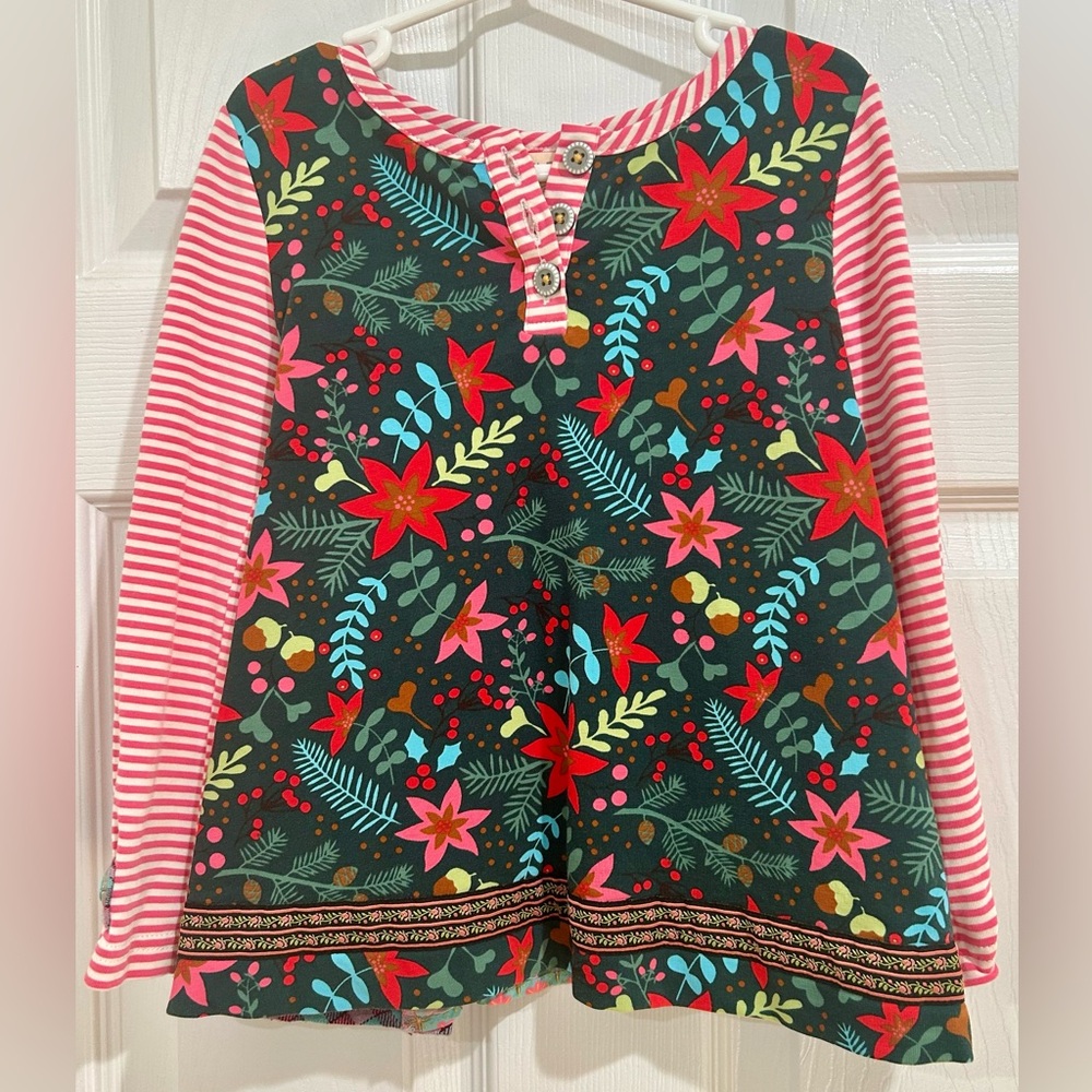 Matilda Jane Floral and Striped Long Sleeve Top - Red, Green, Pink